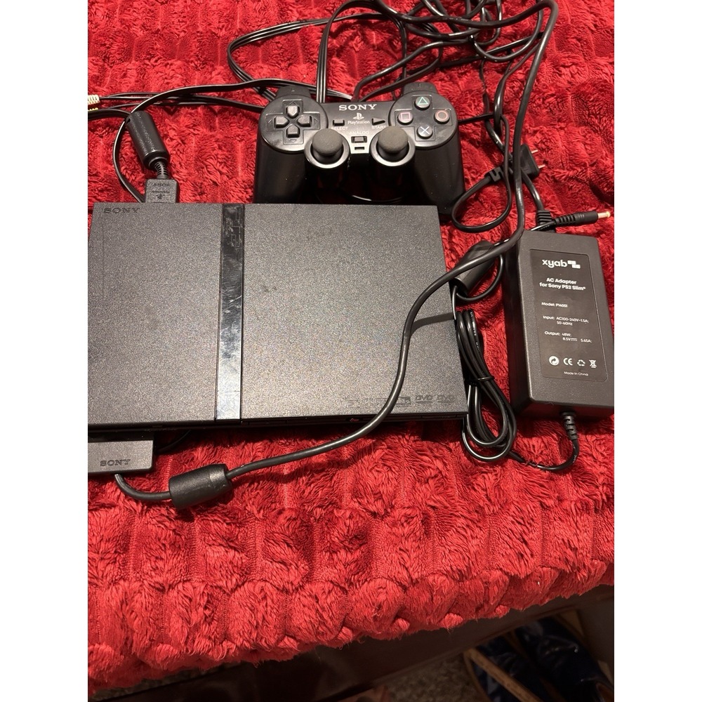Sony PlayStation 2 Slim Charcoal Black Console Original Controller (SCPH-70001)